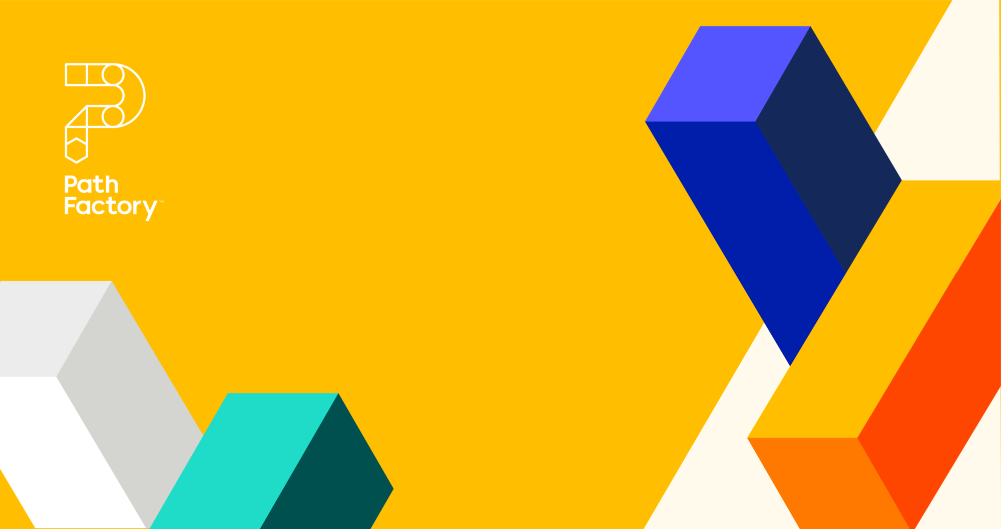 Decorative blocks on a yellow background with the PathFactory logo in the top left