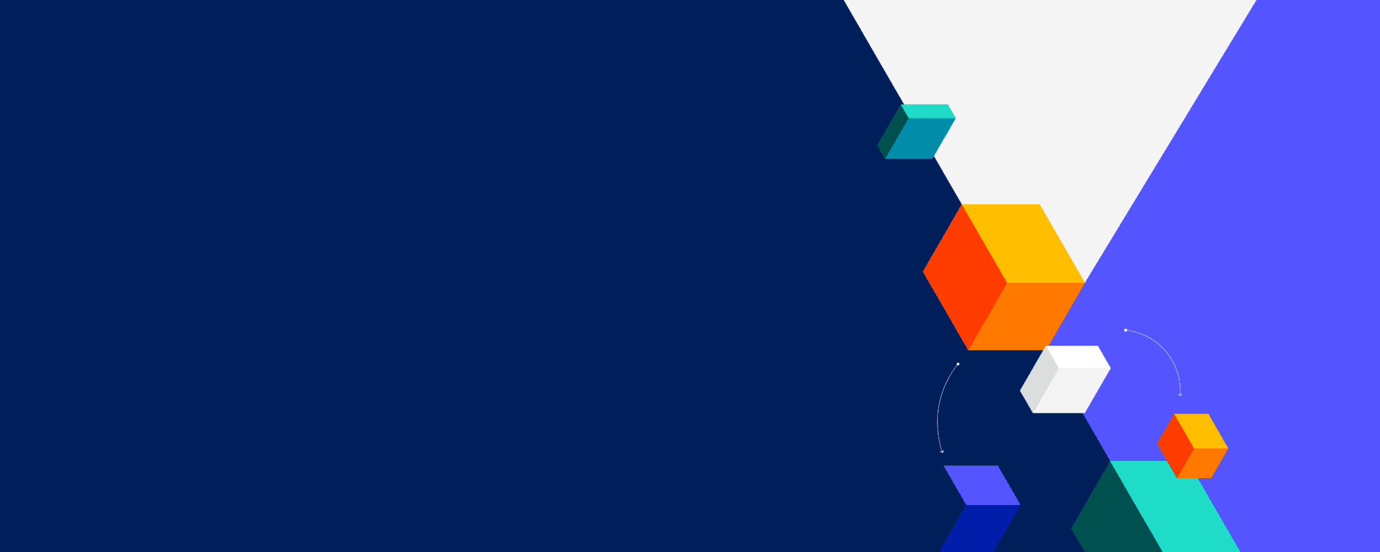 Header image with a dark blue and white background with block shapes.