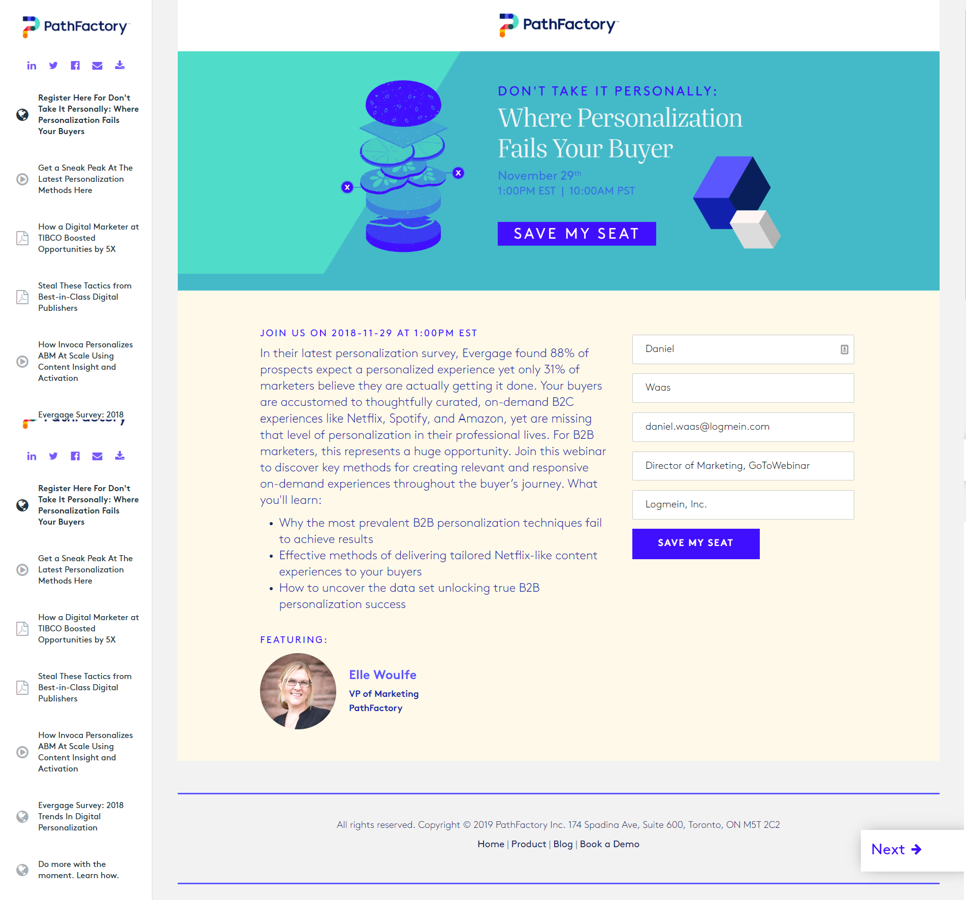 Example PathFactory webinar landing pages