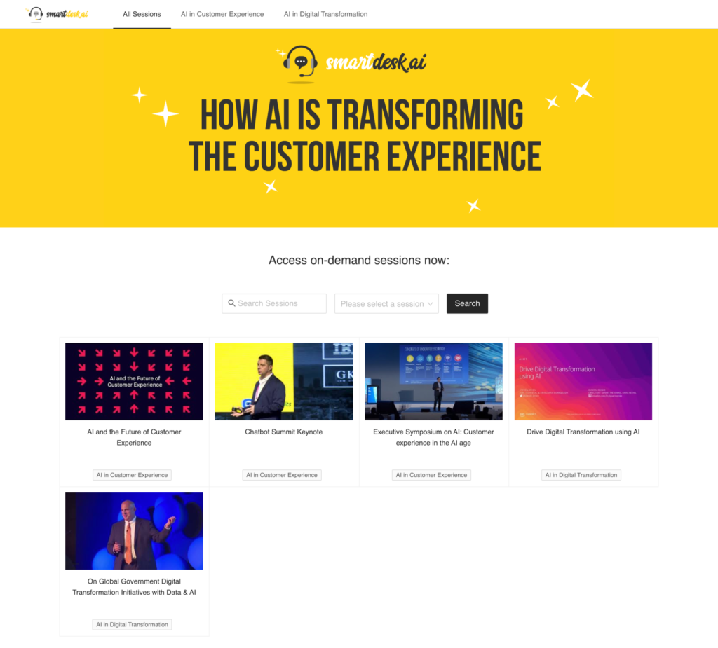 VEX Leveraging AI to transform Customer Experience:  How AI Is Transforming the Customer Experience, yellow banner on a white background with smartdesk.ai branding