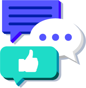 Three speech bubbles showing an engaged conversation