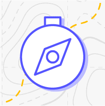 A compass icon of a topographic map representing the location of a buyer during the buying journey.