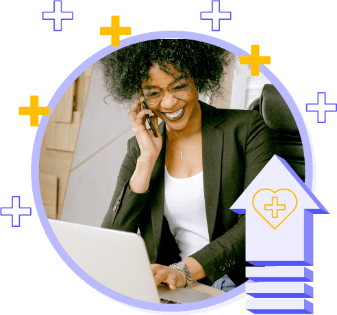 An image of a marketer smiling on a phone after upgrading her nurture campaigns