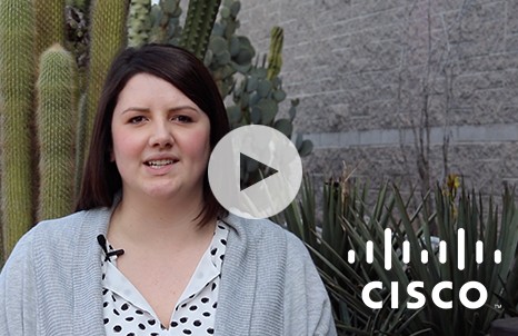 Video Thumbnail featuring Cisco Logo and Jesica Pope speaking