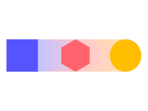 A blues square transforming into a pink hexagon transforming into a yellow circle. 