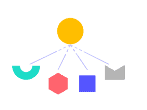 A yellow circle pulling together a group of other colourful shapes, showing that they are taking ownership of a project
